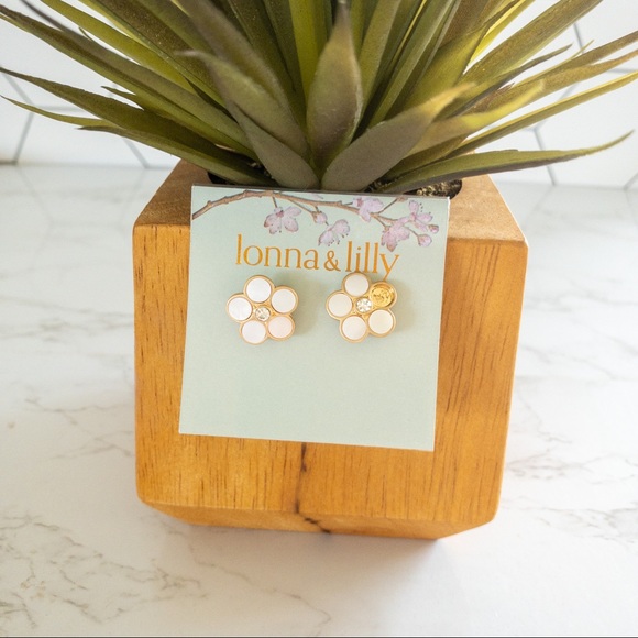 lonna & lilly Jewelry - Lonna & Lilly Gold-Tone Crystal & White Stone Flower Stud Earrings